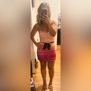 Pearl Georgina Chapman Marchesa pink ombre strapless mini Bodycon Prom dress